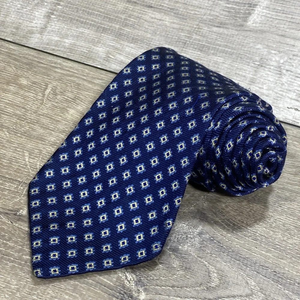 Brooks Brothers Tie Mens One Size Blue Silk‎ Geometric Necktie Made USA